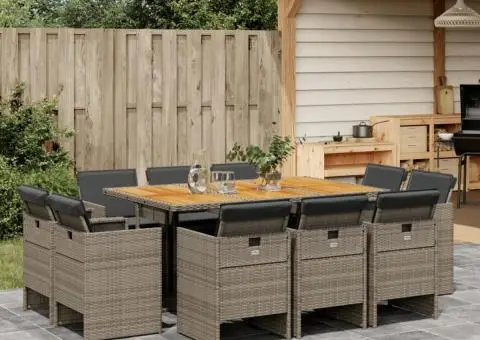 Set mobilier de grădină cu perne, 11 piese, gri, poliratan - 1/5