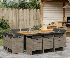 vidaXL Set mobilier de grădină cu perne, 11 piese, gri, poliratan