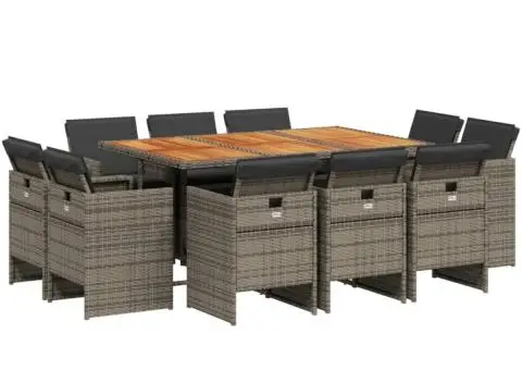 Set mobilier de grădină cu perne, 11 piese, gri, poliratan - 2/5