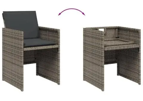 Set mobilier de grădină cu perne, 11 piese, gri, poliratan - 5/5