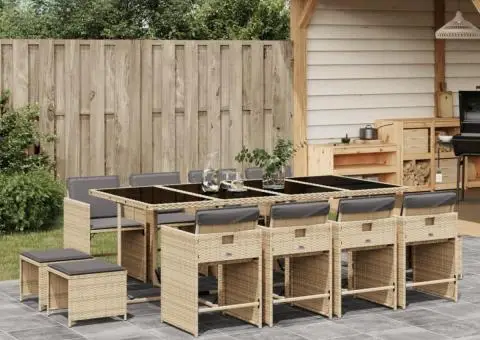 Set mobilier grădină cu perne, 13 piese, bej combinat poliratan - 1/5