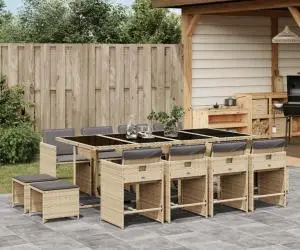 vidaXL Set mobilier grădină cu perne, 13 piese, bej combinat poliratan