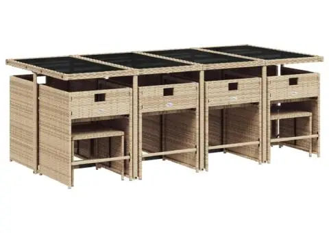 Set mobilier grădină cu perne, 13 piese, bej combinat poliratan - 5/5