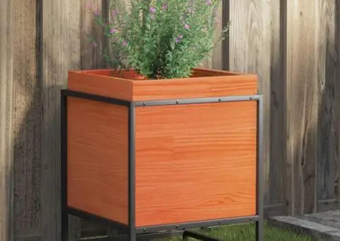 Jardinieră de grădină, maro ceruit, 40x40x50 cm, lemn masiv pin - 1/5