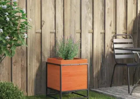 Jardinieră de grădină, maro ceruit, 40x40x50 cm, lemn masiv pin - 3/5