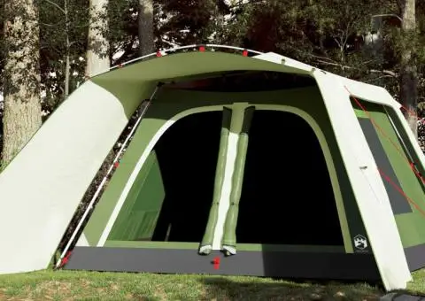 Cort de familie cu verandă, 9 persoane, verde, setare rapidă - 1/5