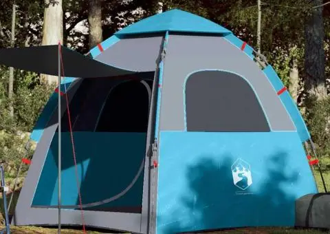 Cort de camping cabană 4 persoane albastru cu eliberare rapidă - 1/5