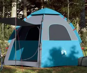 vidaXL Cort de camping cabană 4 persoane albastru cu eliberare rapidă