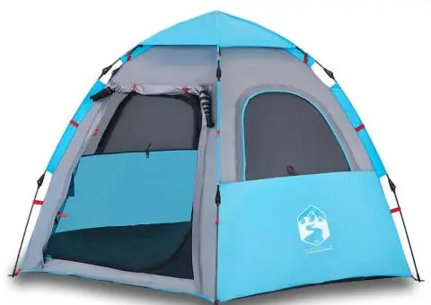 Cort de camping cabană 4 persoane albastru cu eliberare rapidă - 2/5
