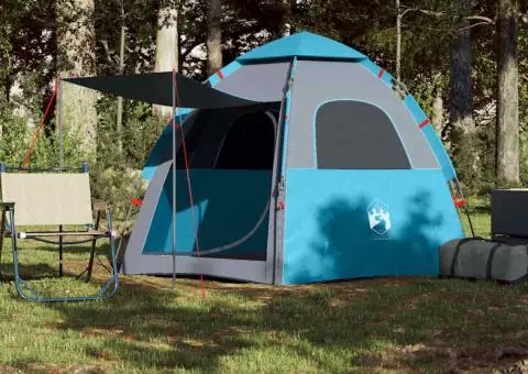 Cort de camping cabană 4 persoane albastru cu eliberare rapidă - 3/5