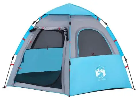 Cort de camping cabană 4 persoane albastru cu eliberare rapidă - 4/5
