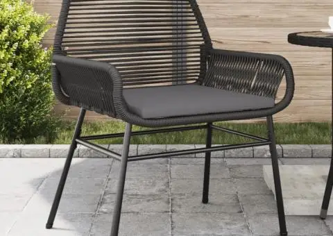 Scaune de grădină cu perne, 2 buc., negru, poliratan - 1/5