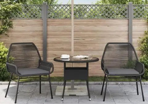 Scaune de grădină cu perne, 2 buc., negru, poliratan - 3/5