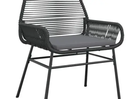 Scaune de grădină cu perne, 2 buc., negru, poliratan - 4/5