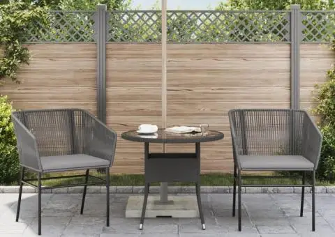 Scaune de grădină, 2 buc., cu perne, gri, poliratan - 3/5