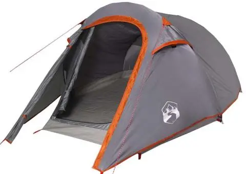 Cort de camping tunel 2 persoane, gri/portocaliu, impermeabil - 2/5