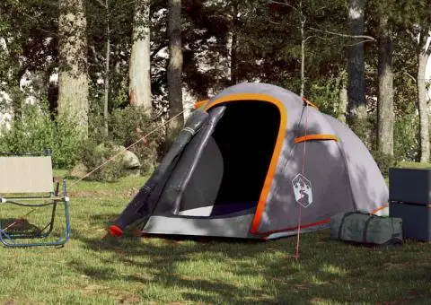 Cort de camping tunel 2 persoane, gri/portocaliu, impermeabil - 3/5