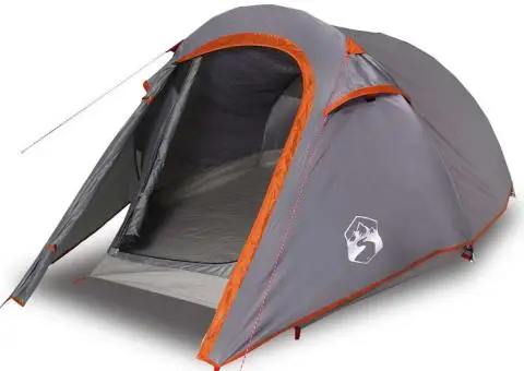 Cort de camping tunel 2 persoane, gri/portocaliu, impermeabil - 4/5