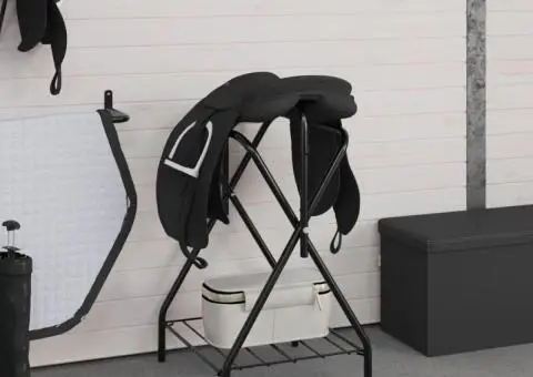 Suport pentru șa, pliabil, de sine stătător, negru, fier - 3/5
