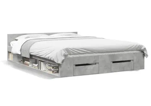 Cadru de pat cu sertare, gri beton, 135x190 cm, lemn prelucrat - 2/5