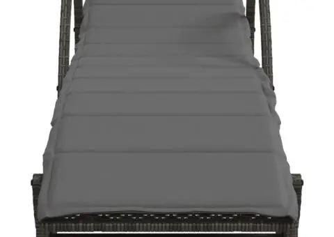 Șezlonguri, 2 buc., cu masă, gri, poliratan - 5/5