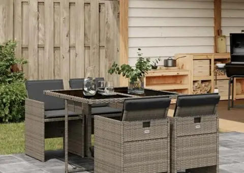 Set mobilier de grădină cu perne, 5 piese, gri, poliratan - 1/5