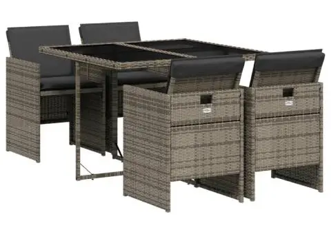 Set mobilier de grădină cu perne, 5 piese, gri, poliratan - 2/5