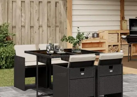 Set mobilier de grădină cu perne, 5 piese, negru, poliratan - 1/5