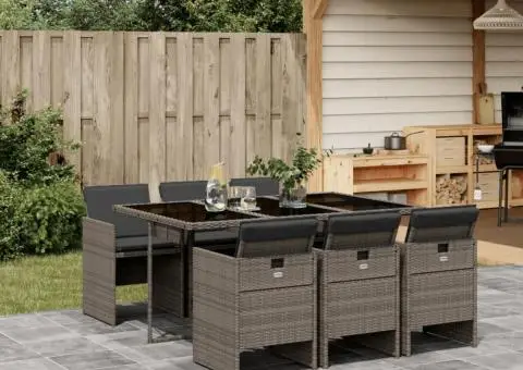 Set mobilier de grădină cu perne, 7 piese, gri, poliratan - 1/5