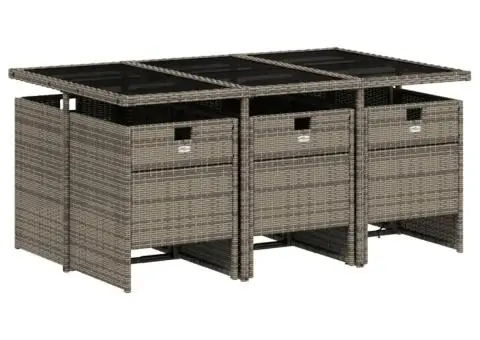 Set mobilier de grădină cu perne, 7 piese, gri, poliratan - 3/5