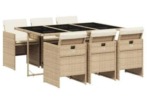Set de masă pentru grădină, 7 piese, cu perne, bej, poliratan - 2/5