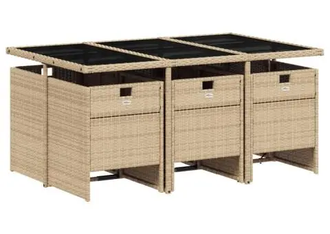 Set de masă pentru grădină, 7 piese, cu perne, bej, poliratan - 3/5