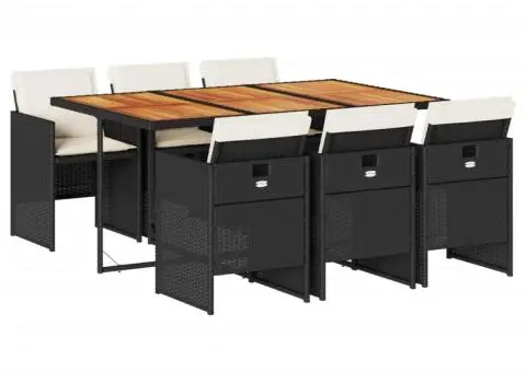 Set mobilier de grădină cu perne, 7 piese, negru, poliratan - 2/5