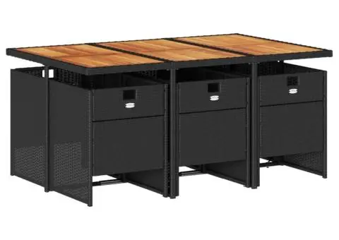 Set mobilier de grădină cu perne, 7 piese, negru, poliratan - 3/5