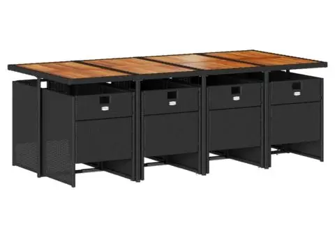 Set mobilier de grădină cu perne, 9 piese, negru, poliratan - 3/5