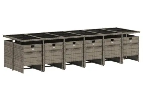 Set mobilier de grădină cu perne, 13 piese, gri, poliratan - 4/5