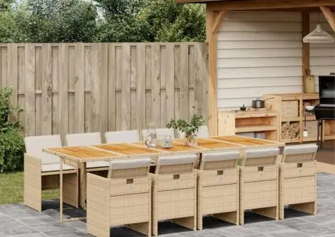 Set mobilier de grădină cu perne, 11 piese, bej, poliratan - 1/5