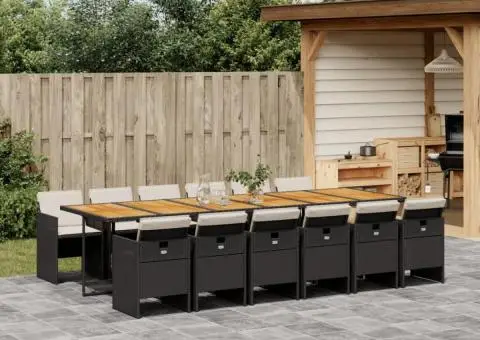 Set mobilier de grădină cu perne, 13 piese, negru, poliratan - 1/5