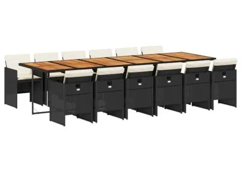 Set mobilier de grădină cu perne, 13 piese, negru, poliratan - 2/5