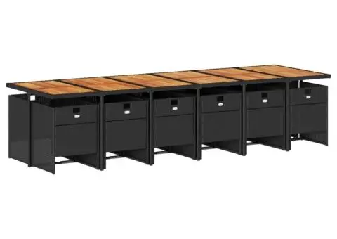 Set mobilier de grădină cu perne, 13 piese, negru, poliratan - 3/5