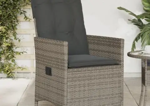 Scaun de grădină rabatabil cu perne, gri, poliratan - 1/5