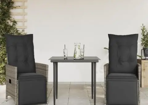 Scaune de grădină rabatabile cu perne, 2 buc., gri, poliratan - 2/5