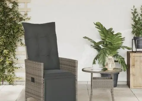 Scaun de grădină rabatabil cu perne, gri, poliratan - 3/5