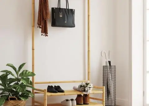 Cuier pentru haine cu rafturi, 103x40x183 cm, bambus - 3/5