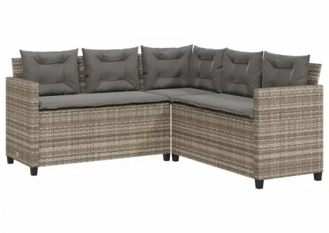 Canapea de grădină cu masă/perne, formă de L, poliratan gri - 5/5