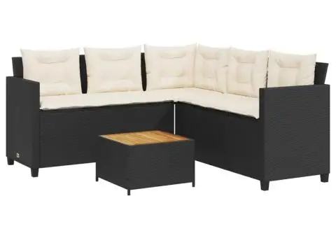 Canapea de grădină cu masă/perne, formă de L, poliratan negru - 2/5