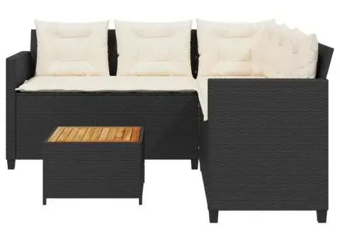 Canapea de grădină cu masă/perne, formă de L, poliratan negru - 4/5