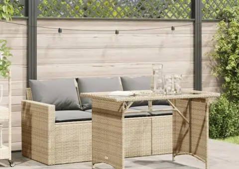 Set mobilier de grădină, 2 piese, cu perne, bej, poliratan - 1/5