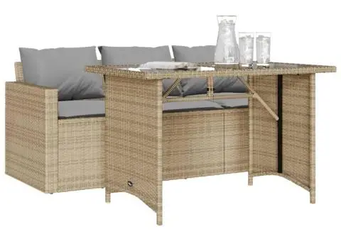 Set mobilier de grădină, 2 piese, cu perne, bej, poliratan - 3/5
