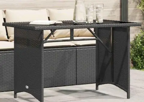 Masă grădină cu blat din sticlă, negru, 110x68x70 cm, poliratan - 1/5